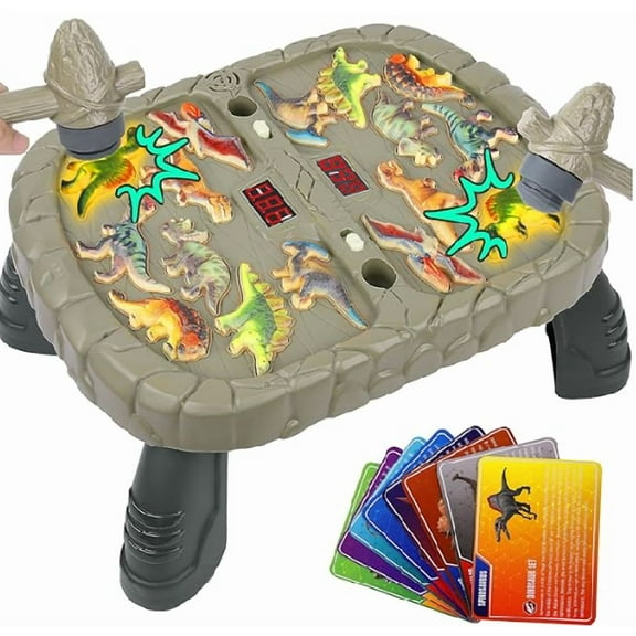 Adofi Whack A Toys for Toddlers, Dual Player Dinosaur with Sound & Light, Interactive Educational Pounding Toys with 8 Cards, 3 PK Mode, 2 Hammers, Gifts for 3-12 Year Old Boys and Girls