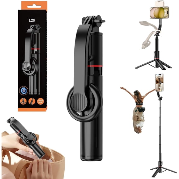 Adolapro Snap360 Magnetic Selfie Tripod, Expandable to 41'', 360° Adjustment, Equipped with Bluetooth Remote Control & Cold Shoe Expansion Port, Detachable Magnetic Holder for Vlog,Travel (2)