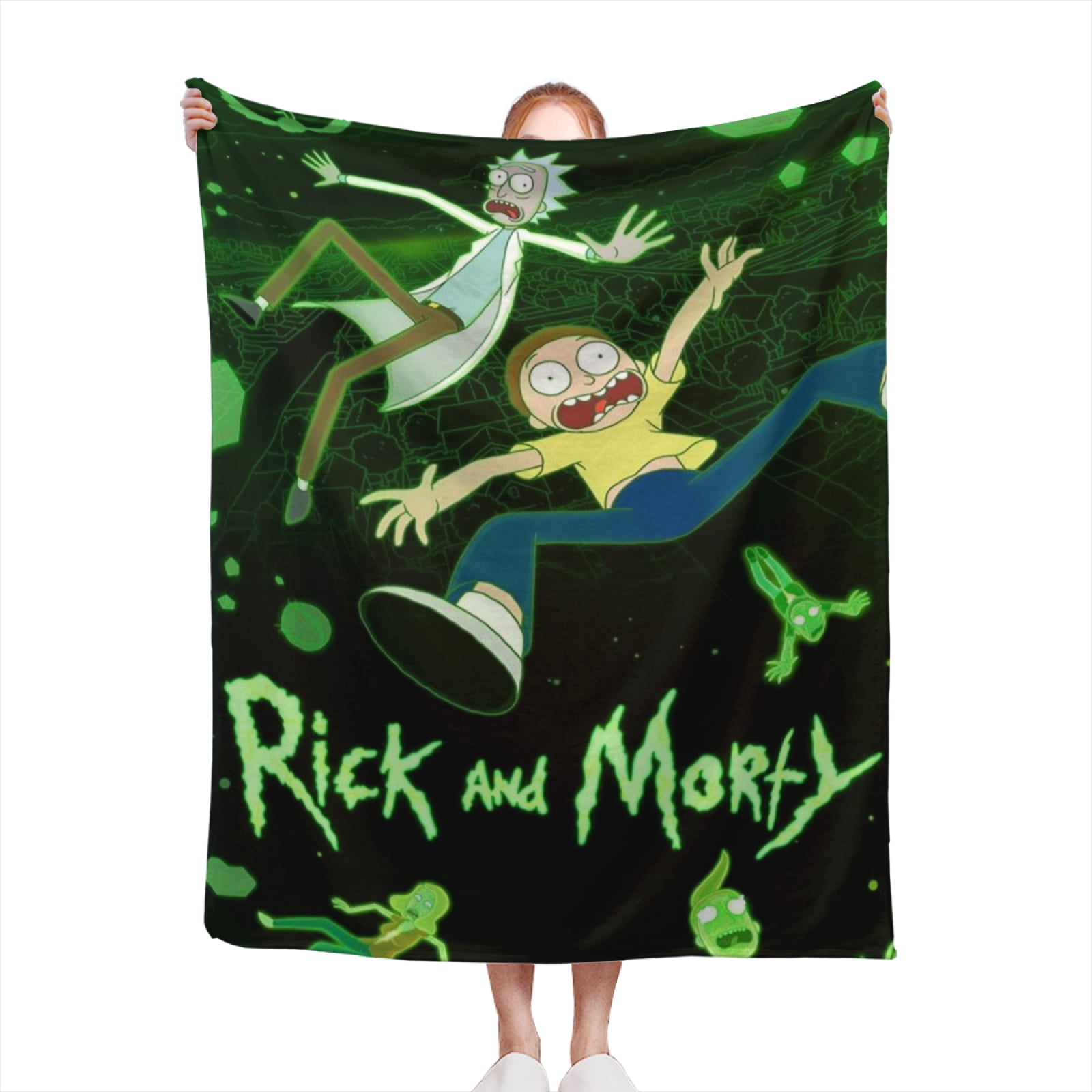 Rick And Morty Blanket 50x60 Inches - Pickle Rick Design, Silky Sherpa Back, Super Soft Throw