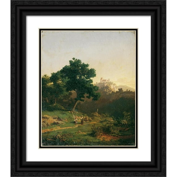 Adolf Christian Baumann 15x18 Black Ornate Wood Framed Double Matted Museum Art Print Titled - Landscape with Castle (1863)