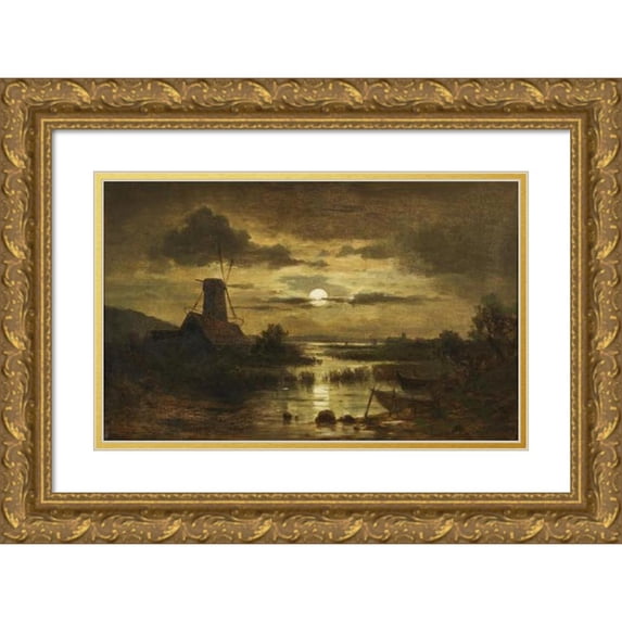 Adolf Chwala 14x11 Gold Ornate Wood Frame and Double Matted Museum Art Print Titled - Muhle in the Moonlight