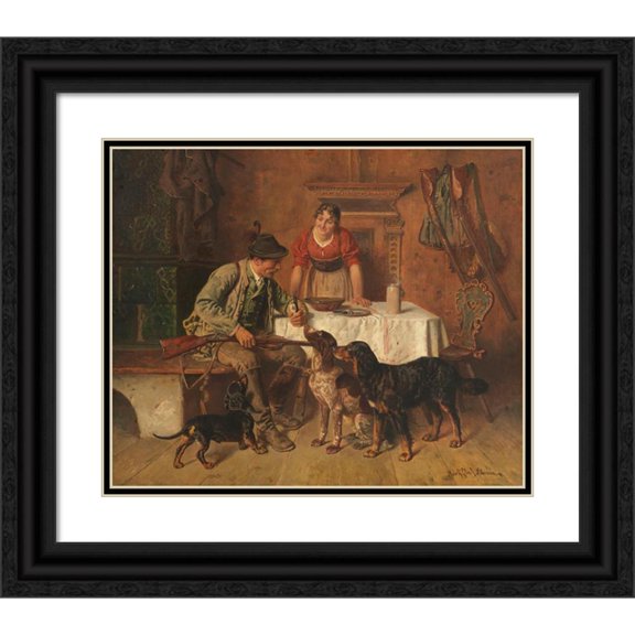 Adolf Eberle 17x15 Black Ornate Wood Framed Double Matted Museum Art Print Titled - Boot of the Hunter (Approx. 1880-90)