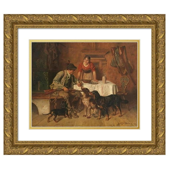 Adolf Eberle 23x20 Gold Ornate Framed and Double Matted Museum Art Print Titled - Boot of the Hunter (Approx. 1880-90)