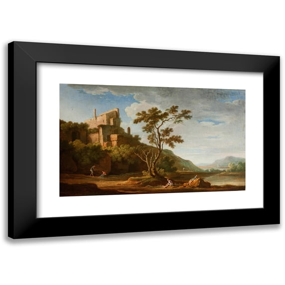 Adolf Fryderyk Harper 18x12 Black Modern Framed Museum Art Print Titled - Landscape with Castle Ruins (1765)