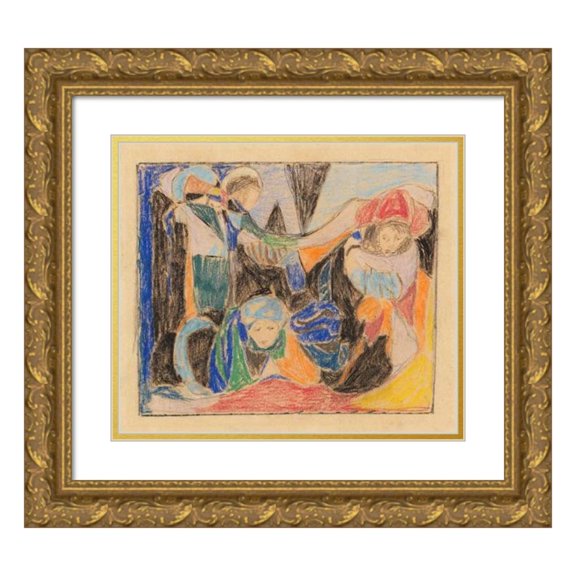Adolf Hölzel 17x15 Gold Ornate Wood Frame and Double Matted Museum Art Print Titled - Three Figures in Landscape (1920)