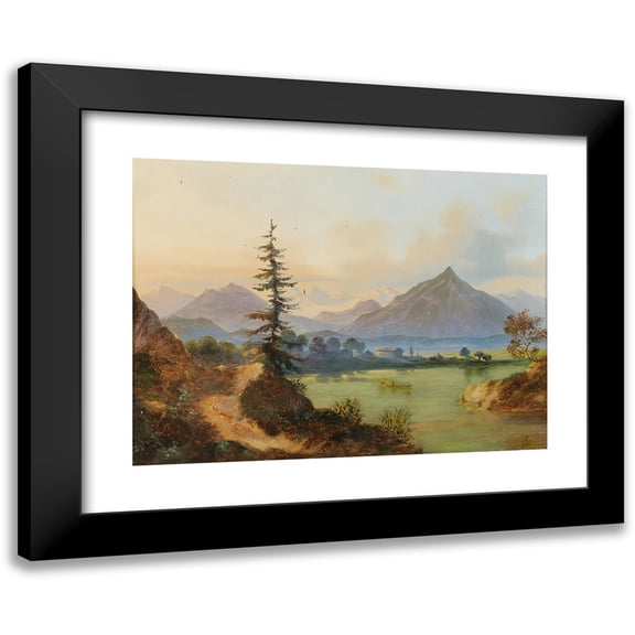 Adolf Heinrich Lier 14x11 Black Modern Framed Museum Art Print Titled - Lake in a Mountain Landscape