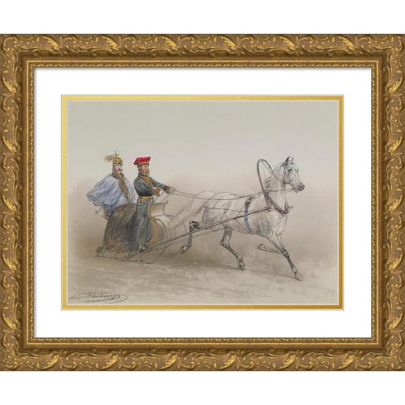 Adolf Jossifowitsch Charlemagne 24x19 Gold Ornate Framed and Double Matted Museum Art Print Titled - A Sleigh Ride (1855)