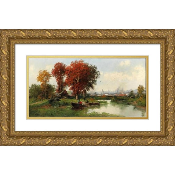 Adolf Kaufmann 14x9 Gold Ornate Wood Frame and Double Matted Museum Art Print Titled - Wetland Landscape in Vienna