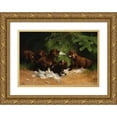 thumbnail image 1 of Adolf Mackeprang 14x11 Gold Ornate Wood Frame and Double Matted Museum Art Print Titled - Forest Party with Fox Cubs that Are Fighting Around the Remains of a Bird, 1 of 4