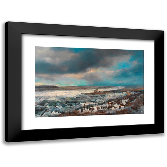 Adolf Obermüllner 24x17 Black Modern Framed Museum Art Print Titled - Alexander Bensa (Artist), the Danube Ice Rush in January 1880 with the Blocking Ship (1880)