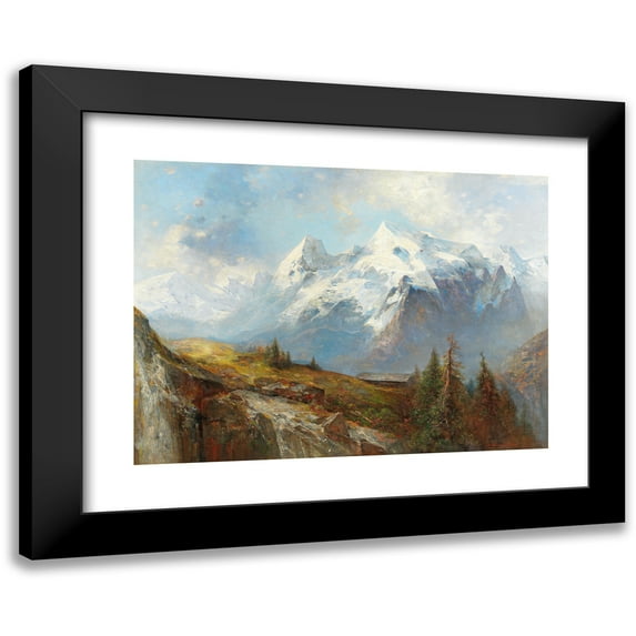 Adolf Obermüllner 24x19 Black Modern Framed Museum Art Print Titled - The Ortler and the Royal Sace from the Almbaces of the Malserhaide in Tyrol
