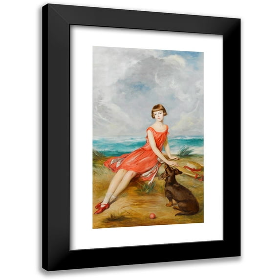 Adolf Pirsch 10x14 Black Modern Framed Museum Art Print Titled - Portrait of a Young Girl with Her Dog by the Sea