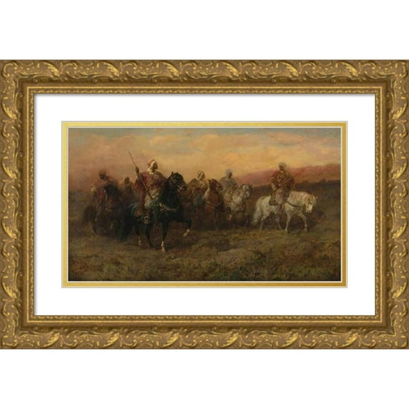 Adolf Schreyer 14x10 Gold Ornate Wood Frame and Double Matted Museum Art Print Titled - Bedouin Riders