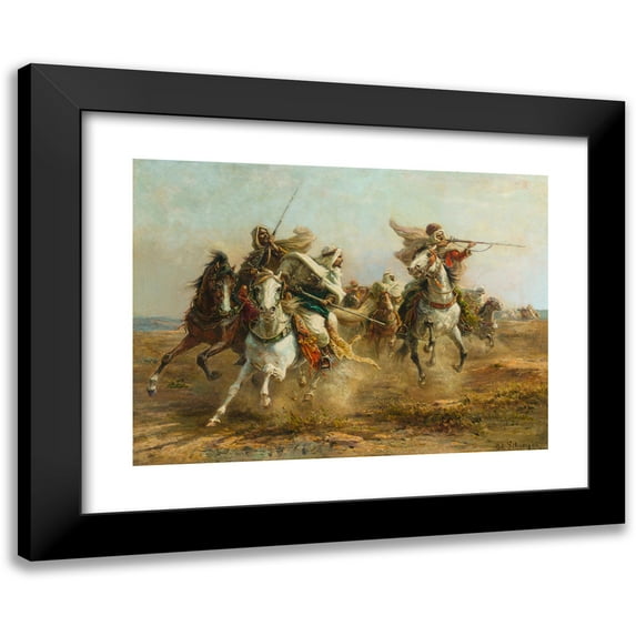 Adolf Schreyer 14x11 Black Modern Framed Museum Art Print Titled - Bedouins Taking Aim