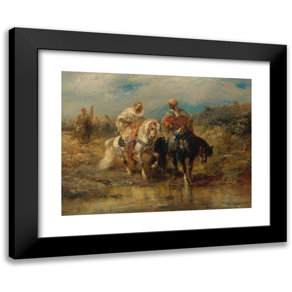 Adolf Schreyer 18x15 Black Modern Framed Museum Art Print Titled - Horsemen at a Watering Hole