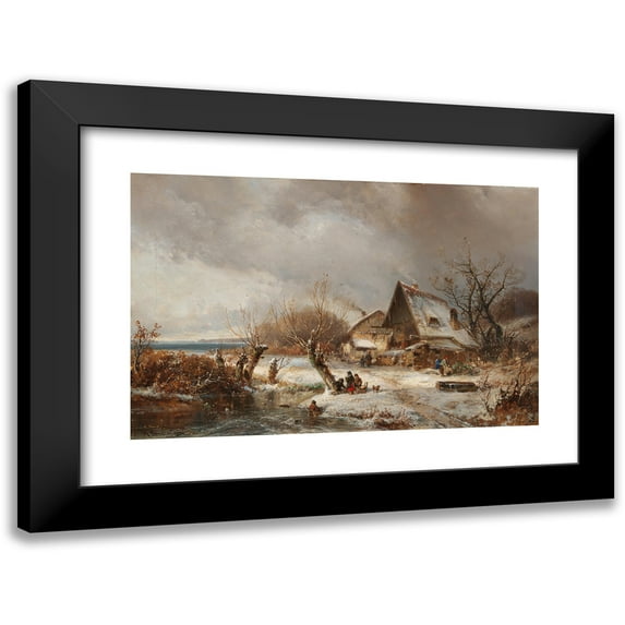 Adolf Stademann 18x13 Black Modern Framed Museum Art Print Titled - Winter Landscape with Farmstead