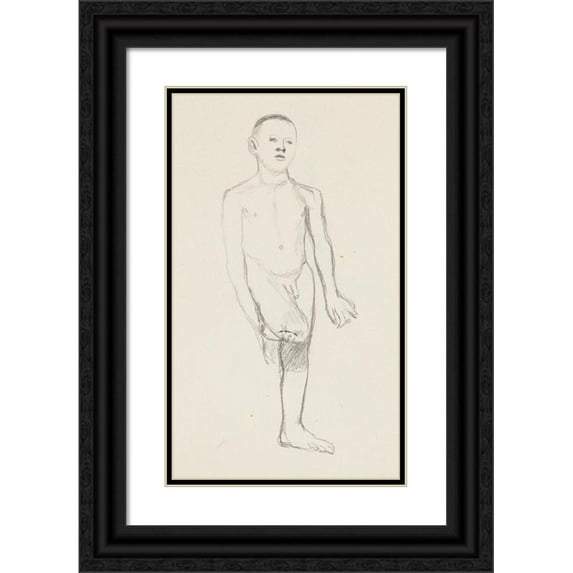 Adolf Sternschuss 10x14 Black Ornate Wood Framed Double Matted Museum Art Print Titled: The Act of the Boy Standing on One Leg (1909)