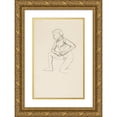 thumbnail image 1 of Adolf Sternschuss 10x14 Gold Ornate Wood Frame and Double Matted Museum Art Print Titled - The Act of a Man Kneeling on One Knee (1909), 1 of 4