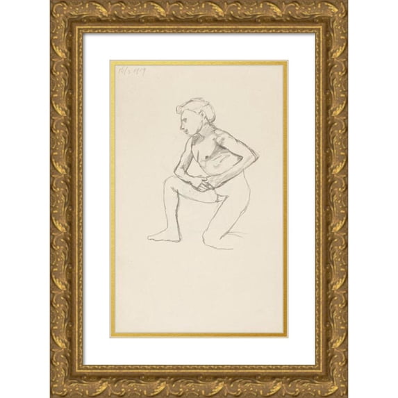 Adolf Sternschuss 10x14 Gold Ornate Wood Frame and Double Matted Museum Art Print Titled - The Act of a Man Kneeling on One Knee (1909)