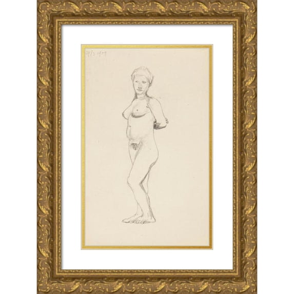 Adolf Sternschuss 12x18 Gold Ornate Wood Frame and Double Matted Museum Art Print Titled - Act of Standing Woman (1909)
