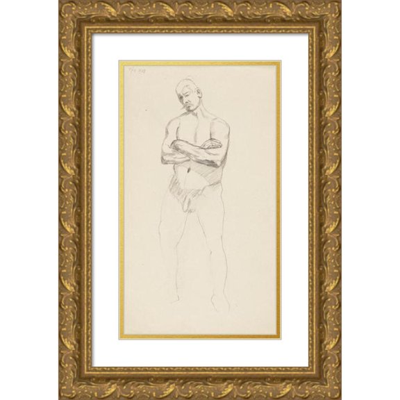 Adolf Sternschuss 12x18 Gold Ornate Wood Frame and Double Matted Museum Art Print Titled - Act of a Standing Man with Arms Folded (1908)