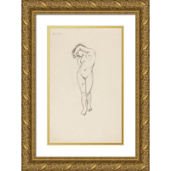 Adolf Sternschuss 13x18 Gold Ornate Wood Frame and Double Matted Museum Art Print Titled - Act of Standing Woman Covering Her Forehead (1908)