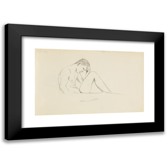 Adolf Sternschuss 14x11 Black Modern Framed Museum Art Print Titled - The Act of a Sitting Man Supporting His Head with His Left Hand (1909)