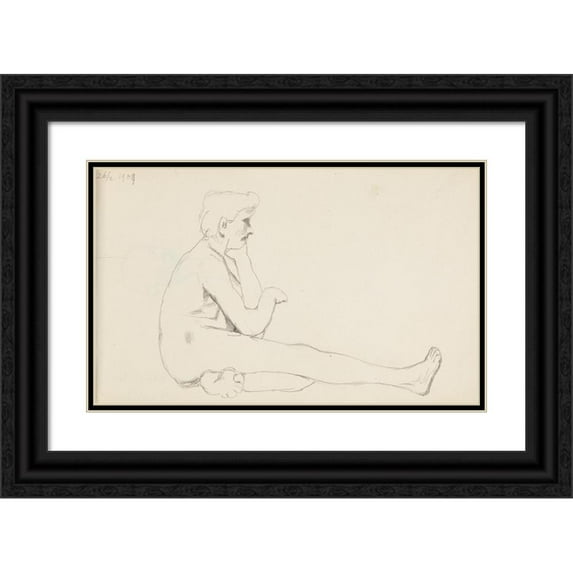 Adolf Sternschuss 14x11 Black Ornate Wood Framed Double Matted Museum Art Print Titled: Act of a Sitting Man (1909)