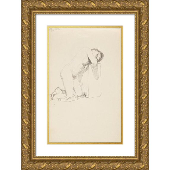Adolf Sternschuss 16x24 Gold Ornate Framed and Double Matted Museum Art Print Titled - The Act of Kneeling Woman (1909)
