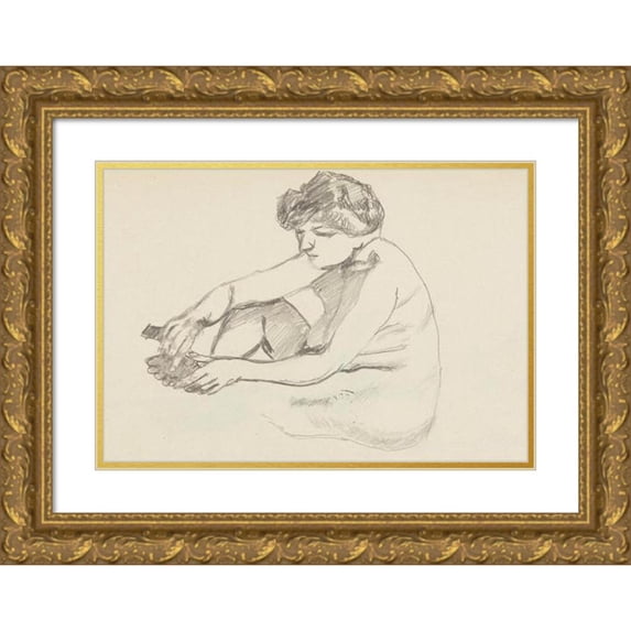Adolf Sternschuss 18x14 Gold Ornate Wood Frame and Double Matted Museum Art Print Titled - Act of a Sitting Woman (1908)