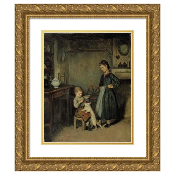 Adolf Von Becker 15x18 Gold Ornate Wood Frame and Double Matted Museum Art Print Titled - A French Interior (1868)
