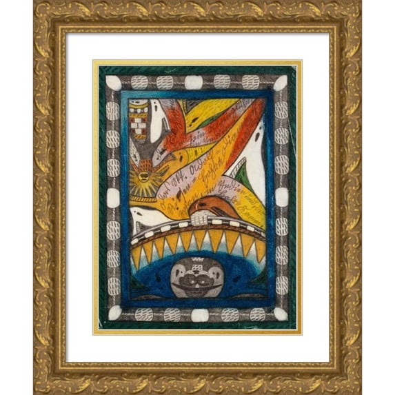 Adolf Wölfli 12x14 Gold Ornate Wood Frame and Double Matted Museum Art Print Titled - The Skt. Adolf - Diamantt - Giant - Hohrn, Am Flohzohrn, in India And, the Hahr - Kamm (1917)