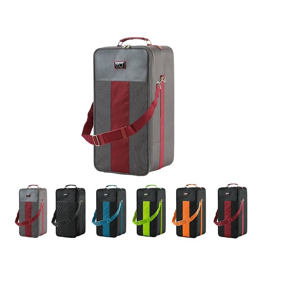 Adolfo Design Wig Travel Box with Top Handle, Shoulder Strap and Double Zipper, Carrying Case with Removable Head-Holding Base - Black Grid Design
