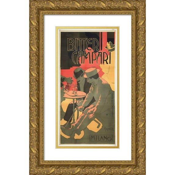 Adolfo Hohenstein 11x18 Gold Ornate Wood Frame and Double Matted Museum Art Print Titled - Bitter Campari (1899)