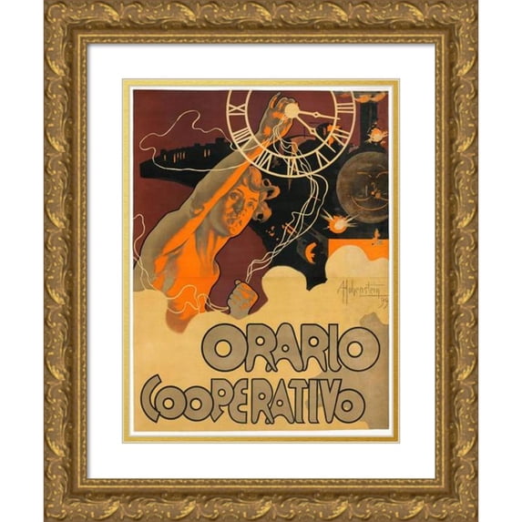 Adolfo Hohenstein 19x24 Gold Ornate Framed and Double Matted Museum Art Print Titled - Time Cooperative (1899)