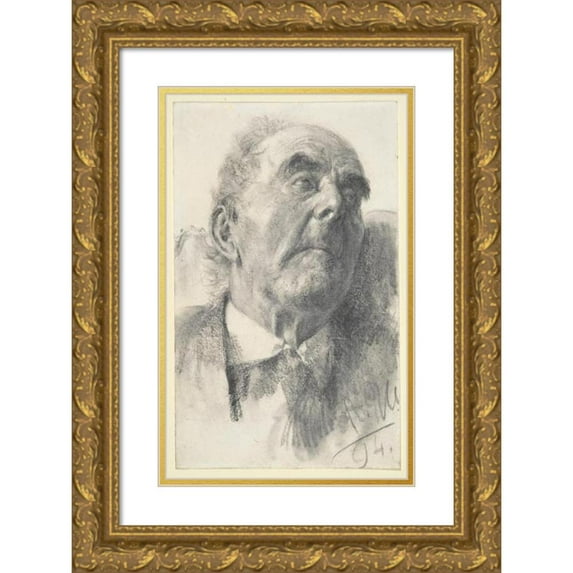 Adolph Menzel 11x14 Gold Ornate Wood Frame and Double Matted Museum Art Print Titled - Head of an Old Man (1894)