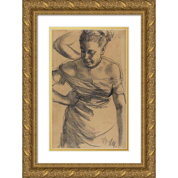 Adolph Menzel 11x14 Gold Ornate Wood Frame and Double Matted Museum Art Print Titled - Study of a Woman (C. 1875-1890)