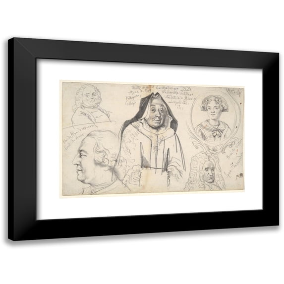 Adolph Menzel 18x13 Black Modern Framed Museum Art Print Titled - Study Of Heads (ca. 1856)