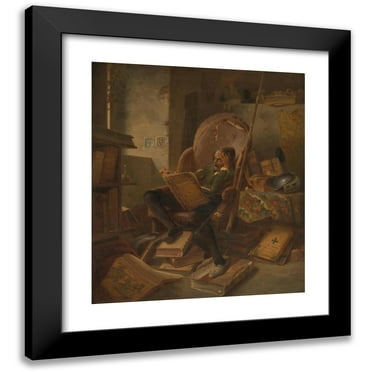 Adolph Schrodter 12x14 Black Modern Framed Museum Art Print Titled - Don Quixote in His Study (1861)