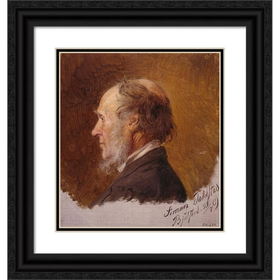 Adolph Tidemand 12x13 Black Ornate Wood Framed Double Matted Museum Art Print Titled: Portrait of Simon Toldstad. Study (1869)