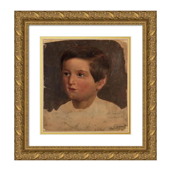 Adolph Tidemand 12x13 Gold Ornate Wood Frame and Double Matted Museum Art Print Titled - Portrait Study of a Boy (1842)