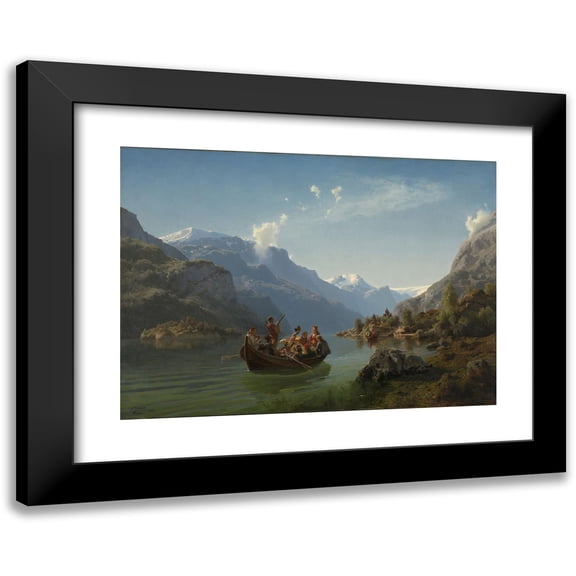 Adolph Tidemand 14x11 Black Modern Framed Museum Art Print Titled - Bridal Procession on the Hardangerfjord (1848)