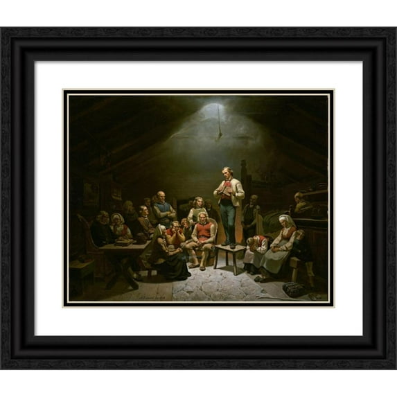 Adolph Tidemand 14x12 Black Ornate Wood Framed Double Matted Museum Art Print Titled: Low Church Devotion