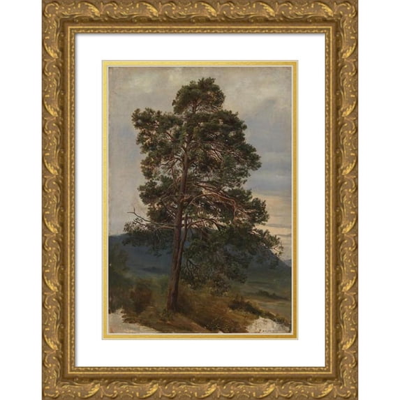 Adolph Tidemand 14x18 Gold Ornate Wood Frame and Double Matted Museum Art Print Titled - Study of a Pine Tree (1844)