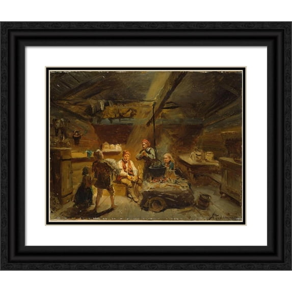 Adolph Tidemand 24x20 Black Ornate Framed Double Matted Museum Art Print Titled: A Boy Bringing Home a Sick Lamb (1864)