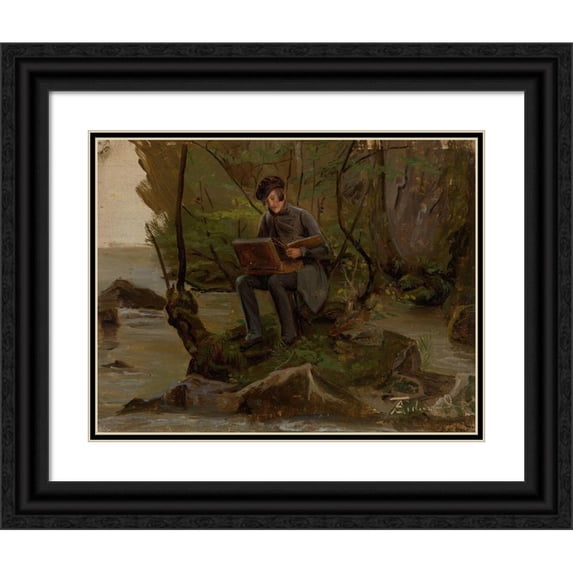 Adolph Tidemand 24x20 Black Ornate Framed Double Matted Museum Art Print Titled: A Painter at His Paint Box (1837)
