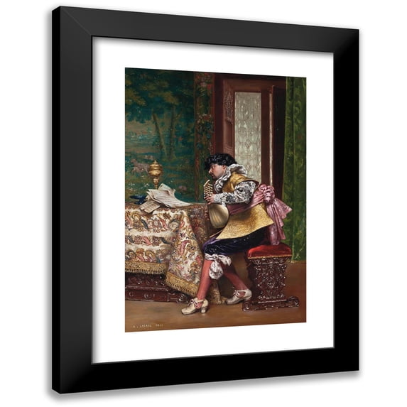 Adolphe-Alexandre Lesrel 17x24 Black Modern Framed Museum Art Print Titled - The Mandolin Player (1880)