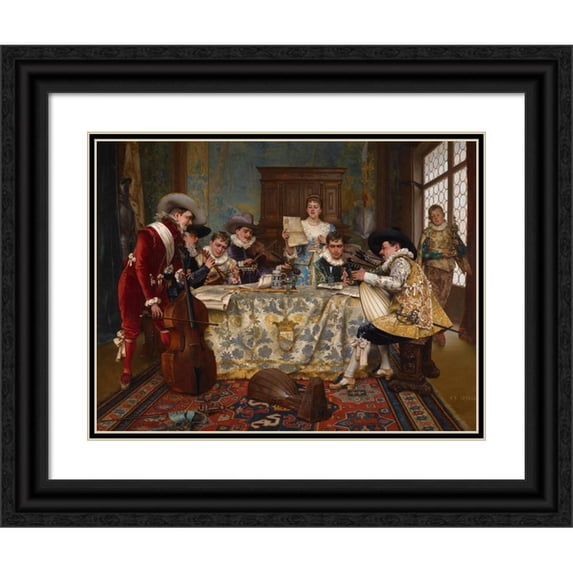 Adolphe-Alexandre Lesrel 24x19 Black Ornate Framed Double Matted Museum Art Print Titled: The Practice Recital