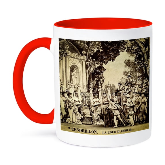 3dRose, Adolphe Block B.K. Cinderella in the Court of Love Vintage 1860s, 11oz Two-Tone Red Mug
