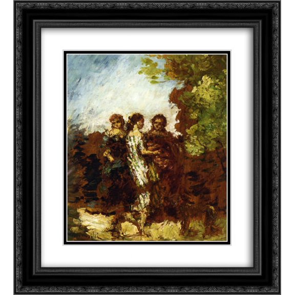 Adolphe Joseph Thomas Monticelli 2x Matted 20x24 Black Ornate Framed Art Print 'Three Friends'